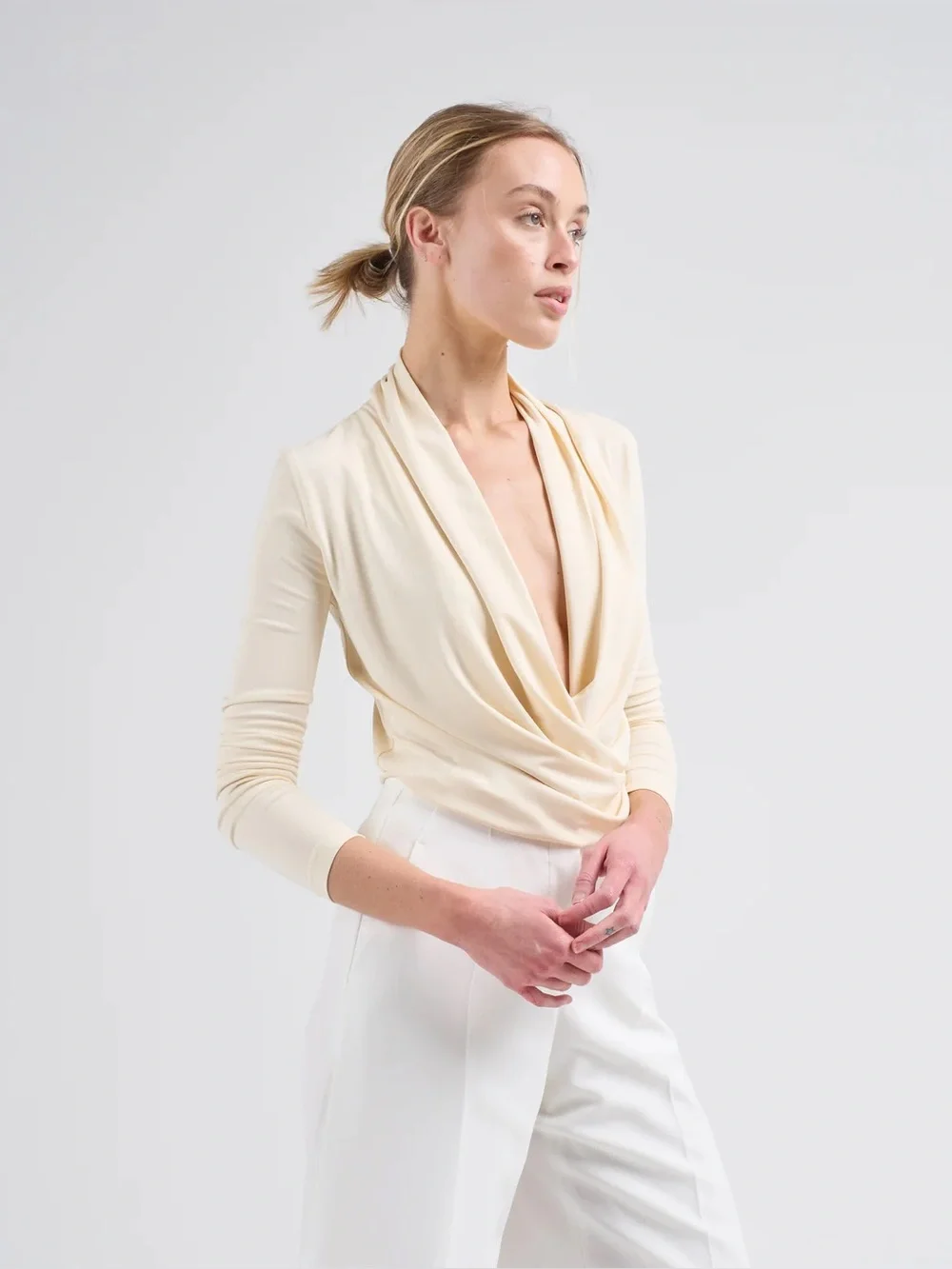 TOTEME Cream Wrap-Effect Draped Jersey Top - Long Sleeve - XXS (0) - BNWT - Picture 6 of 13